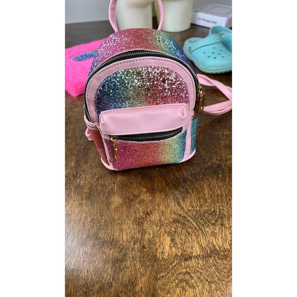 Glitter Rainbow Mini Backpack Cute Small Backpack Purse Shoulder Bag - Picture 4 of 12